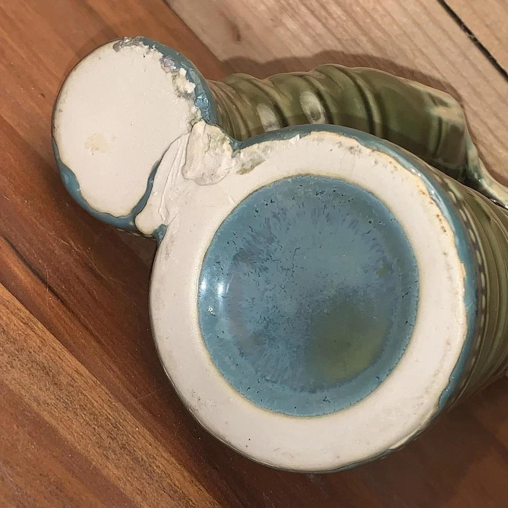 Vintage Majolica Vase Green Double Bamboo Stalks Planter Tiki Asian‎ Ceramic EUC